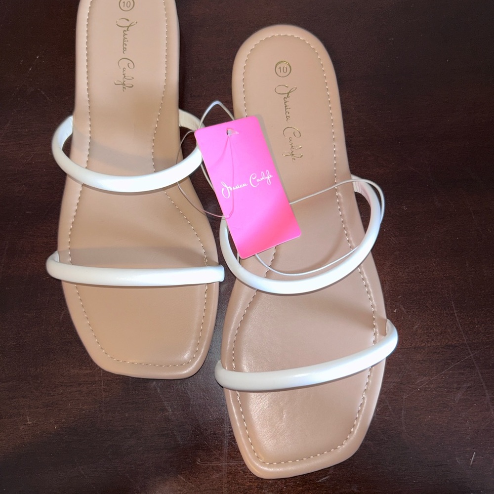 Tan Sole White Strap Sandals